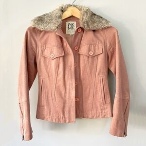 Michel Klein Paris Mauve Pink blazer jacket with removable fur collar